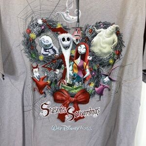 Disney Nightmare Before Christmas Seasons Screamings Gray Short Sleeve Shirt WDW